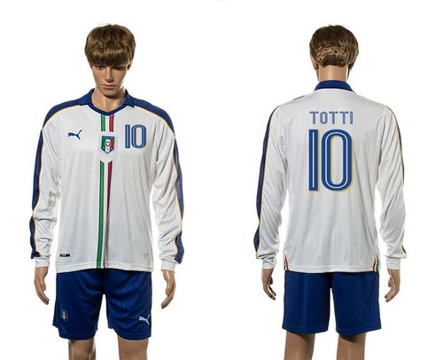 Italy #10 Totti White Away Long Sleeves Soccer Country Jersey - Click Image to Close